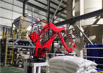 石膏粉智能包裝碼垛設(shè)備 智能碼垛機(jī)器人現(xiàn)場